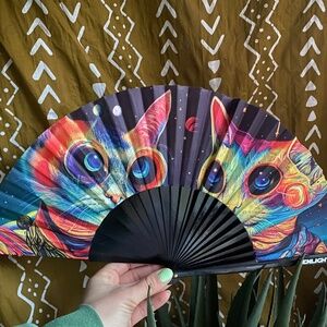 Alien Cat Hand Fan – Festival Fashion, Small Hand Fans, Unique Cat Art, Silent,